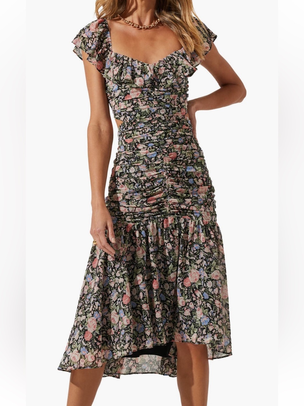 Astr the Label Devereaux Floral  Chiffon Midi Dress - size M